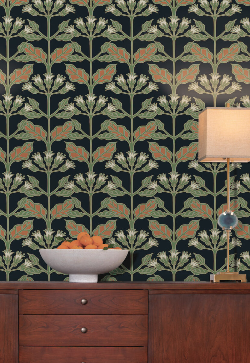 media image for Tracery Blooms Black/Multi Wallpaper from the Arts and Crafts Collection by Ronald Redding 234