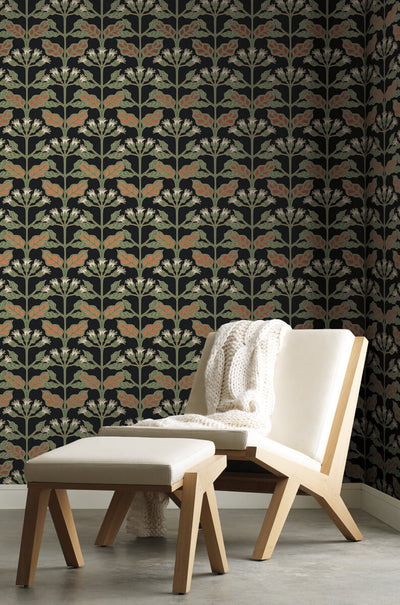 product image for Tracery Blooms Black/Multi Wallpaper from the Arts and Crafts Collection by Ronald Redding 83