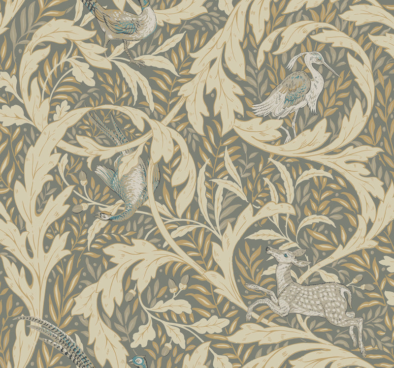 media image for sample woodland tapestry neutral wallpaper from the arts and crafts collection by ronald redding 1 243