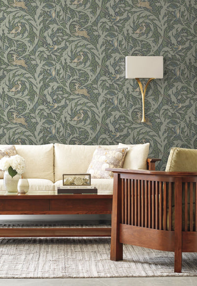 product image for Woodland Tapestry Sage Wallpaper from the Arts and Crafts Collection by Ronald Redding 12