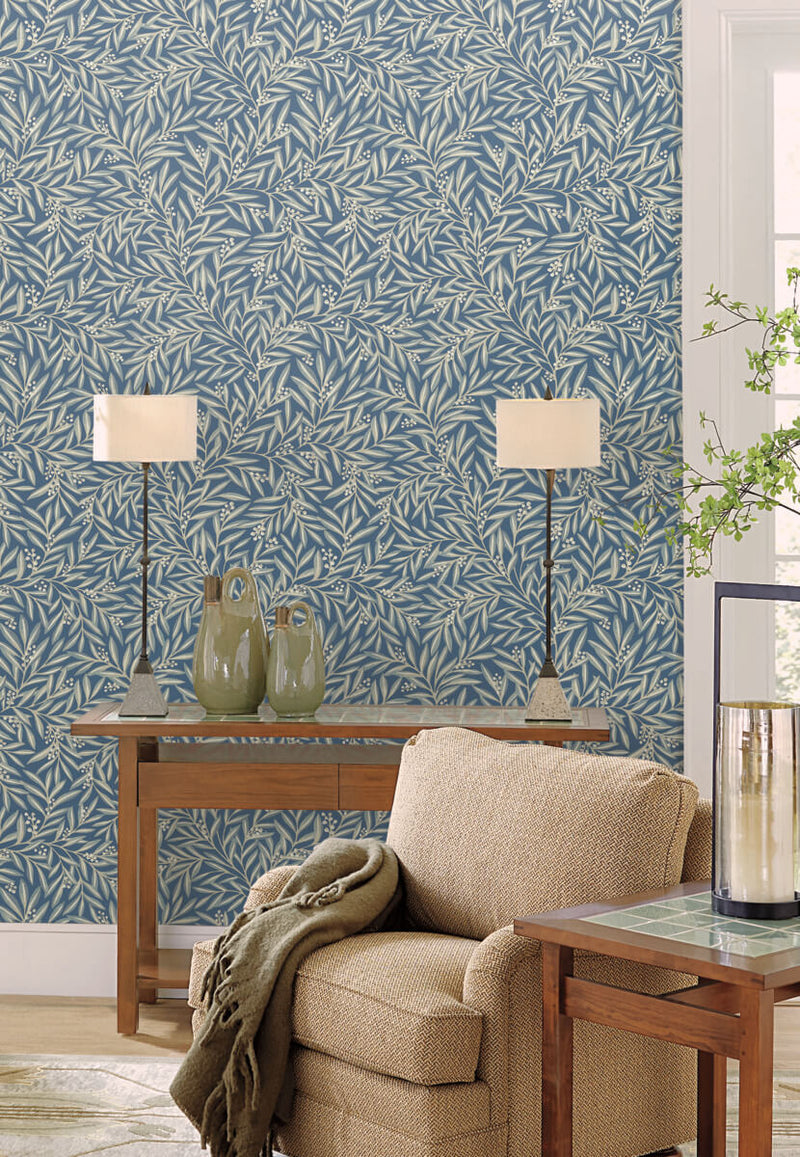 media image for Rowan Dusty Blue Wallpaper from the Arts and Crafts Collection by Ronald Redding 233