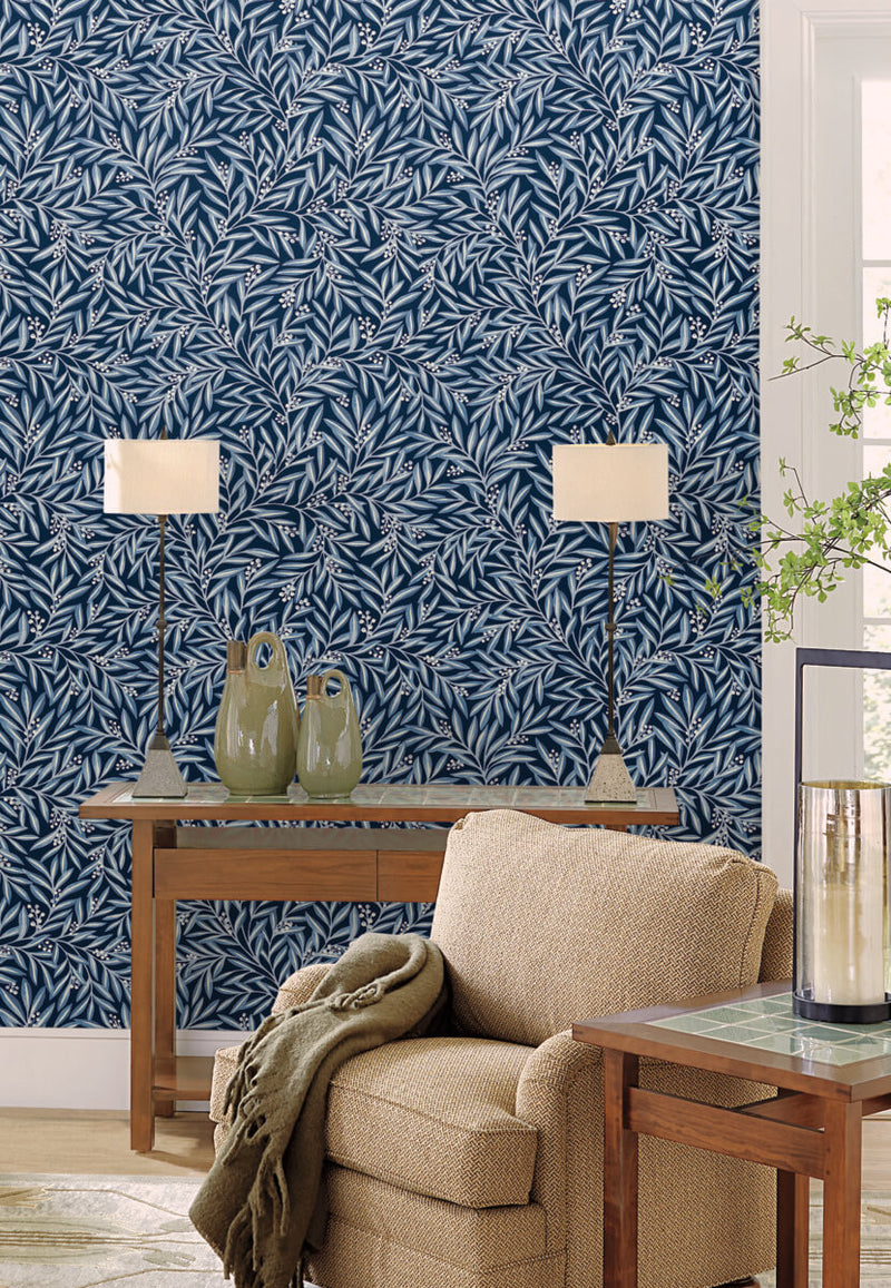 media image for Rowan Navy Wallpaper from the Arts and Crafts Collection by Ronald Redding 24