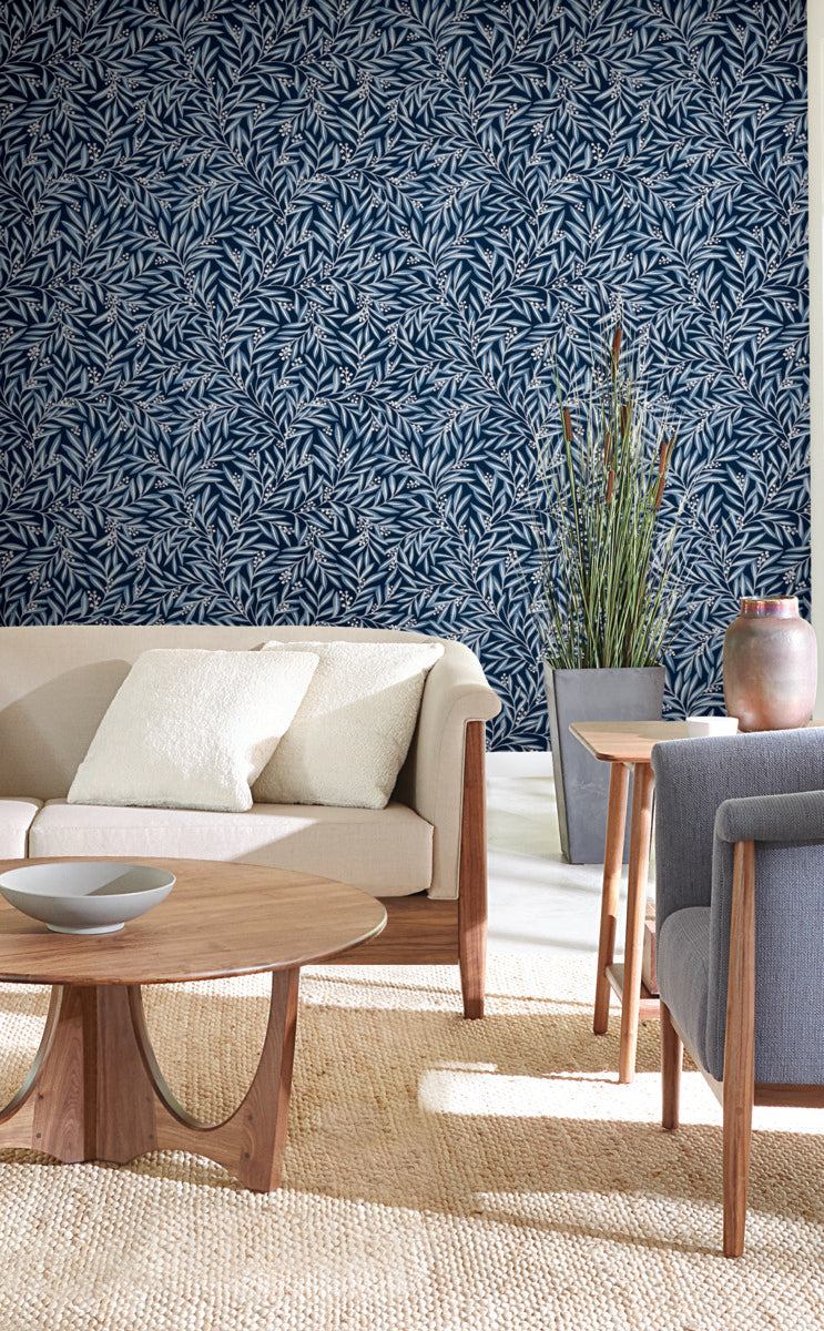 media image for Rowan Navy Wallpaper from the Arts and Crafts Collection by Ronald Redding 231