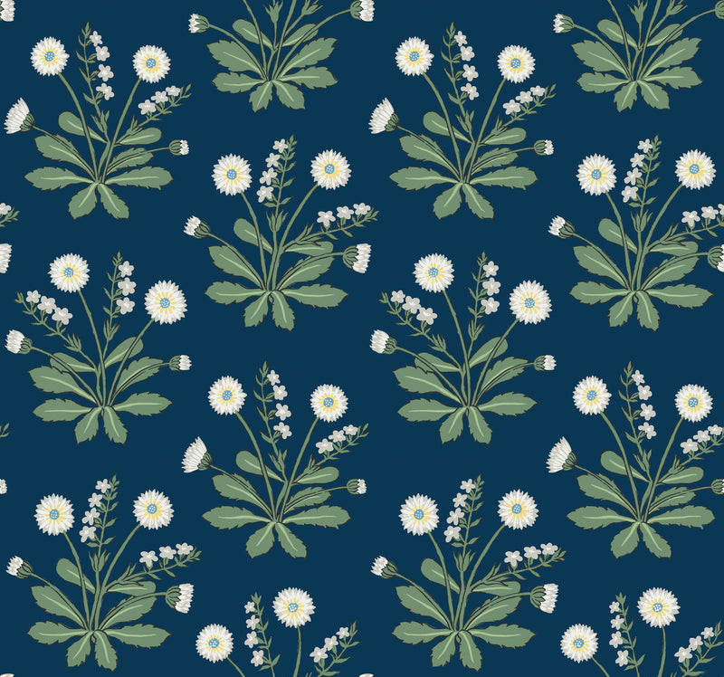 media image for Meadow Flowers Navy/White Wallpaper from the Arts and Crafts Collection by Ronald Redding 249
