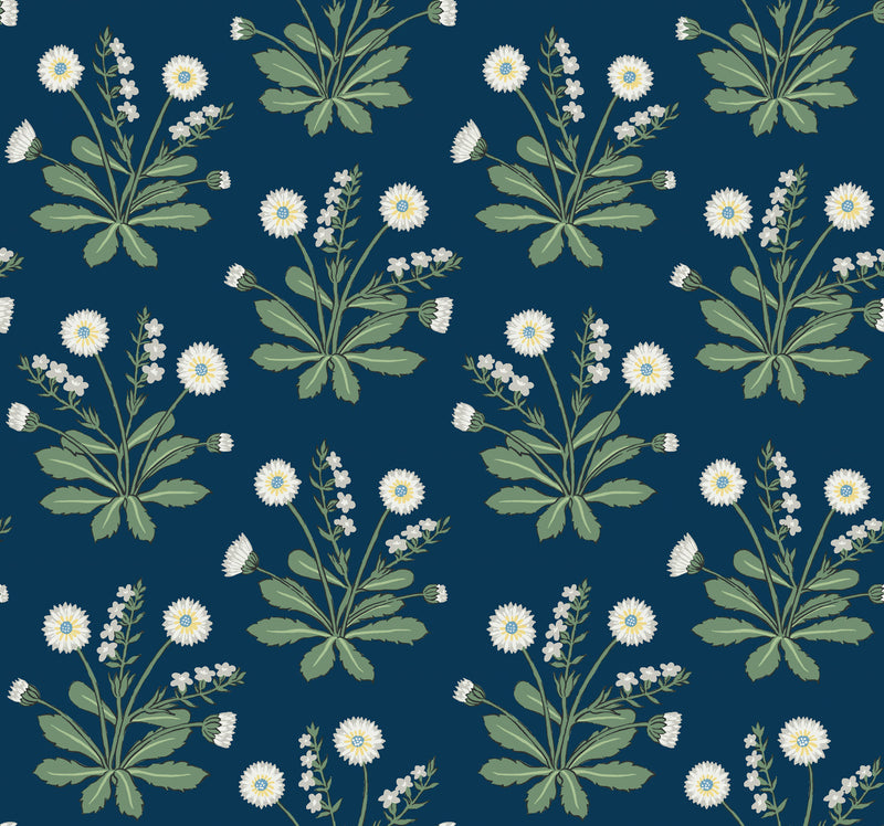 media image for Meadow Flowers Navy/White Wallpaper from the Arts and Crafts Collection by Ronald Redding 210