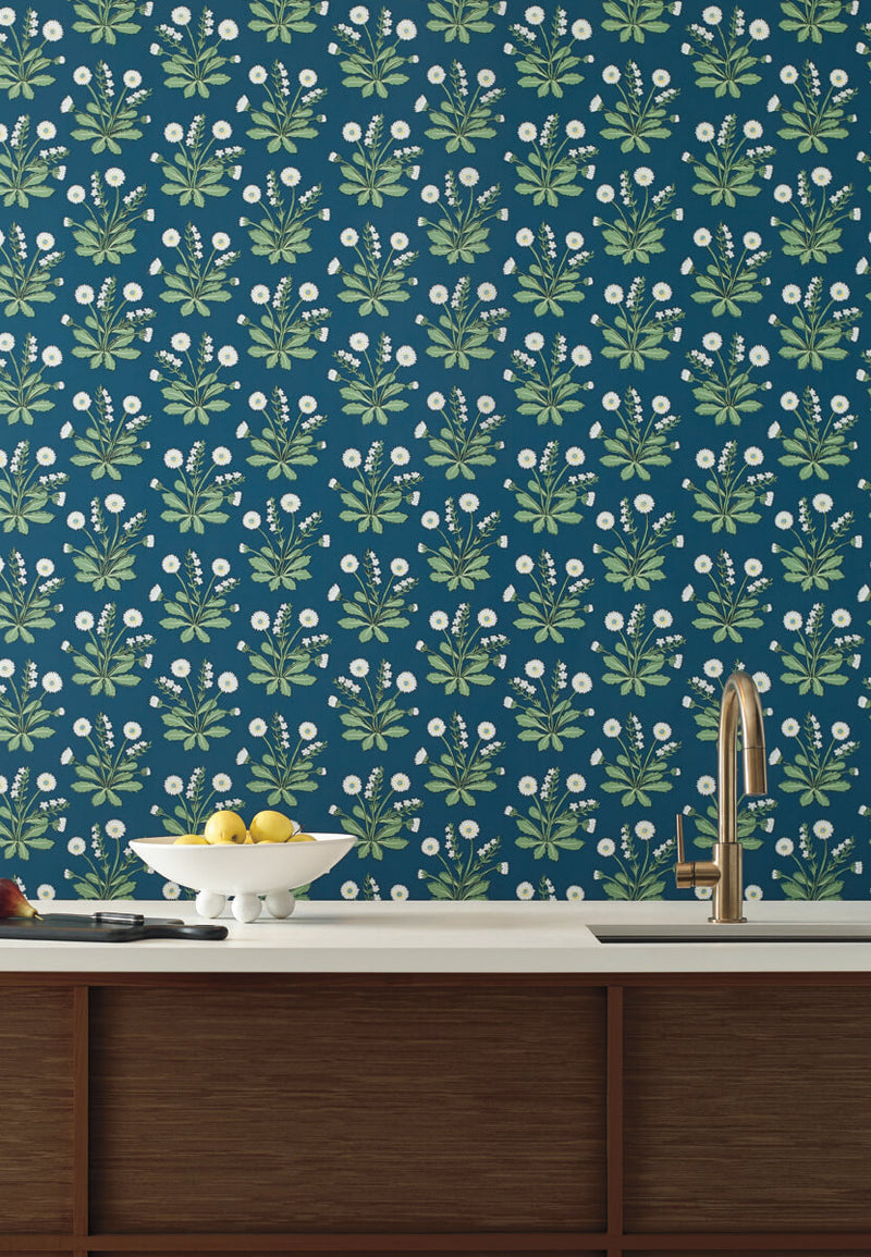 media image for Meadow Flowers Navy/White Wallpaper from the Arts and Crafts Collection by Ronald Redding 214