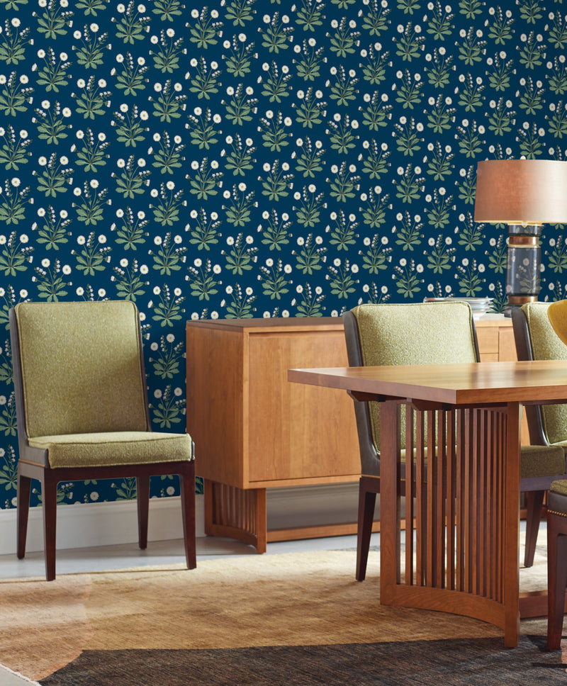 media image for Meadow Flowers Navy/White Wallpaper from the Arts and Crafts Collection by Ronald Redding 213
