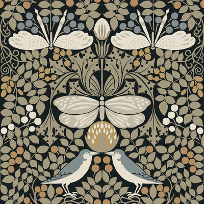 product image of sample butterfly garden black wallpaper from the arts and crafts collection by ronald redding 1 522