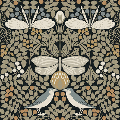 product image of sample butterfly garden black wallpaper from the arts and crafts collection by ronald redding 1 522