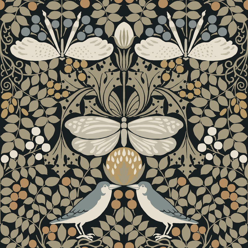 media image for sample butterfly garden black wallpaper from the arts and crafts collection by ronald redding 1 257