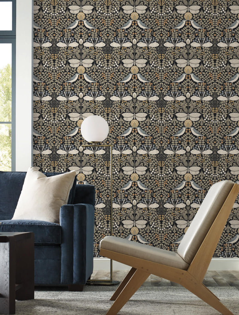media image for Butterfly Garden Black Wallpaper from the Arts and Crafts Collection by Ronald Redding 23
