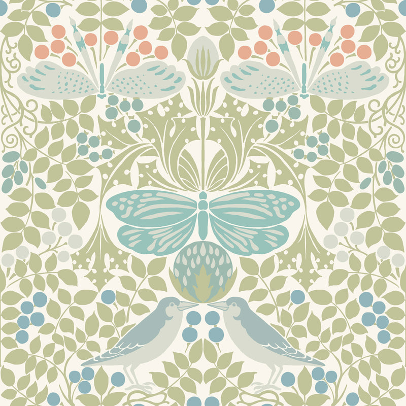 media image for Butterfly Garden Green/Blue Wallpaper from the Arts and Crafts Collection by Ronald Redding 243