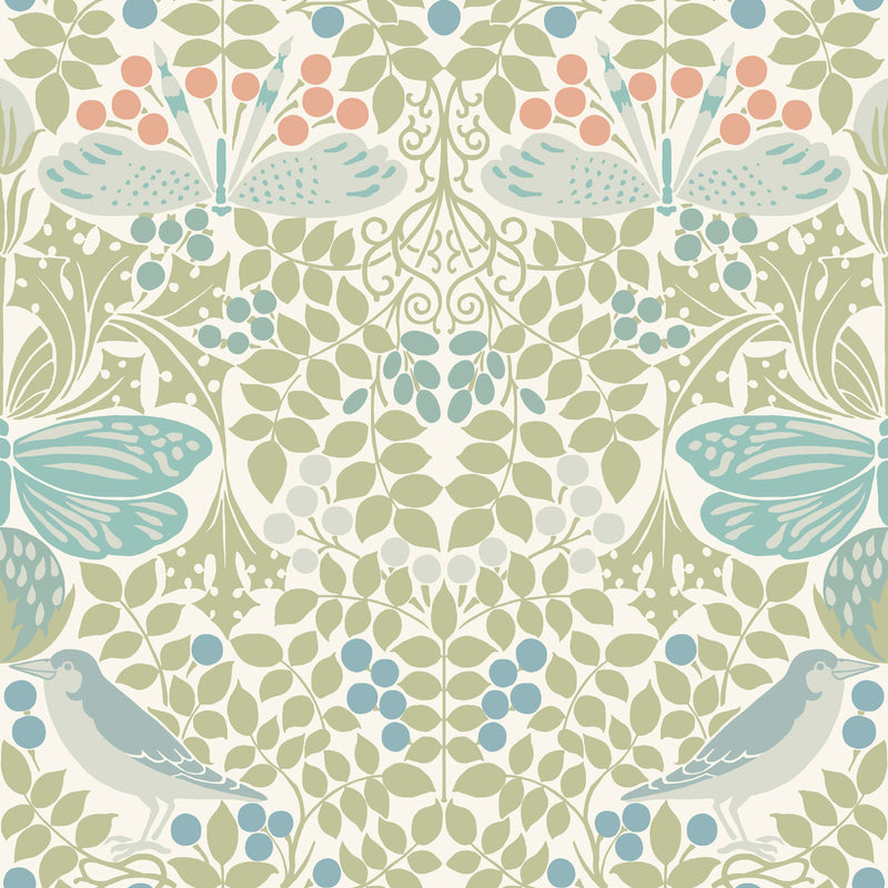 media image for Butterfly Garden Green/Blue Wallpaper from the Arts and Crafts Collection by Ronald Redding 234