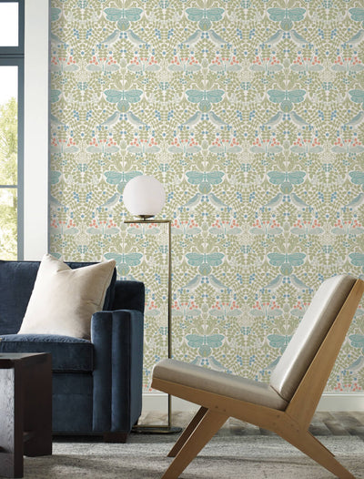 product image for Butterfly Garden Green/Blue Wallpaper from the Arts and Crafts Collection by Ronald Redding 43