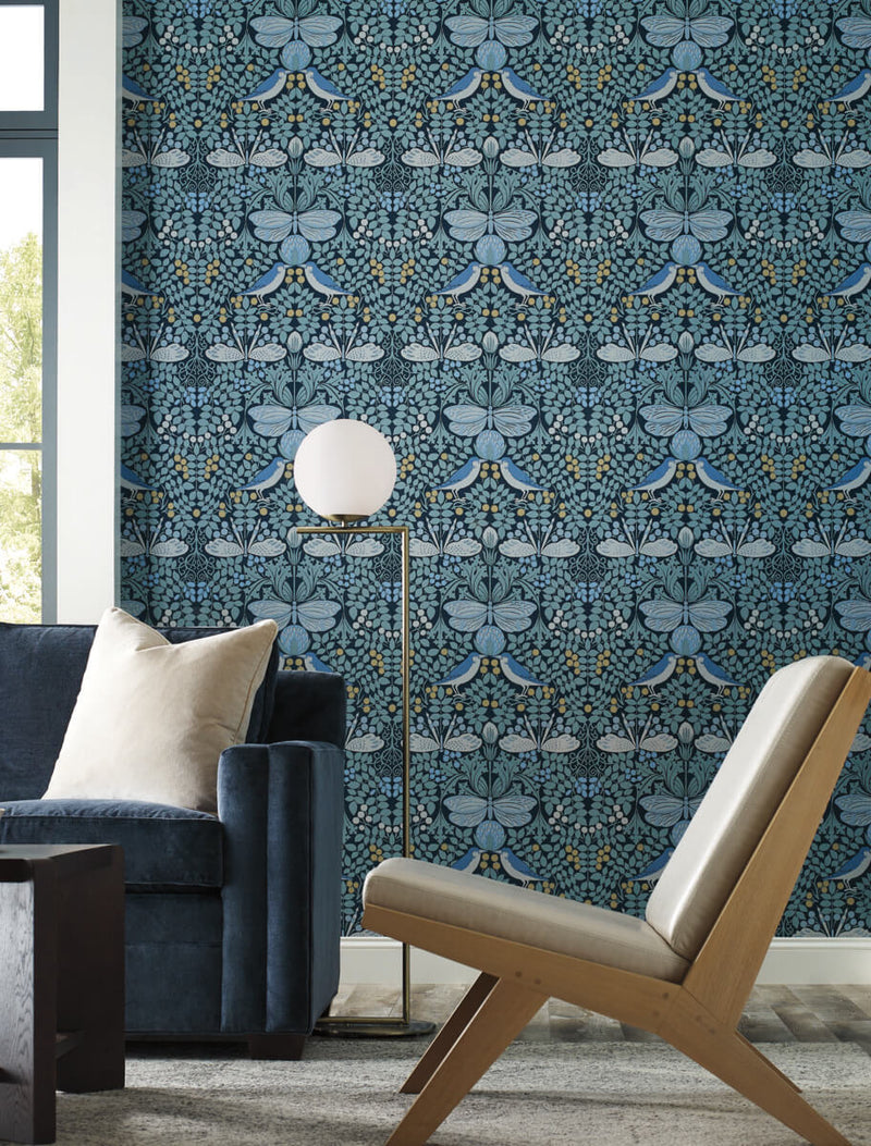 media image for Butterfly Garden Blues Wallpaper from the Arts and Crafts Collection by Ronald Redding 272