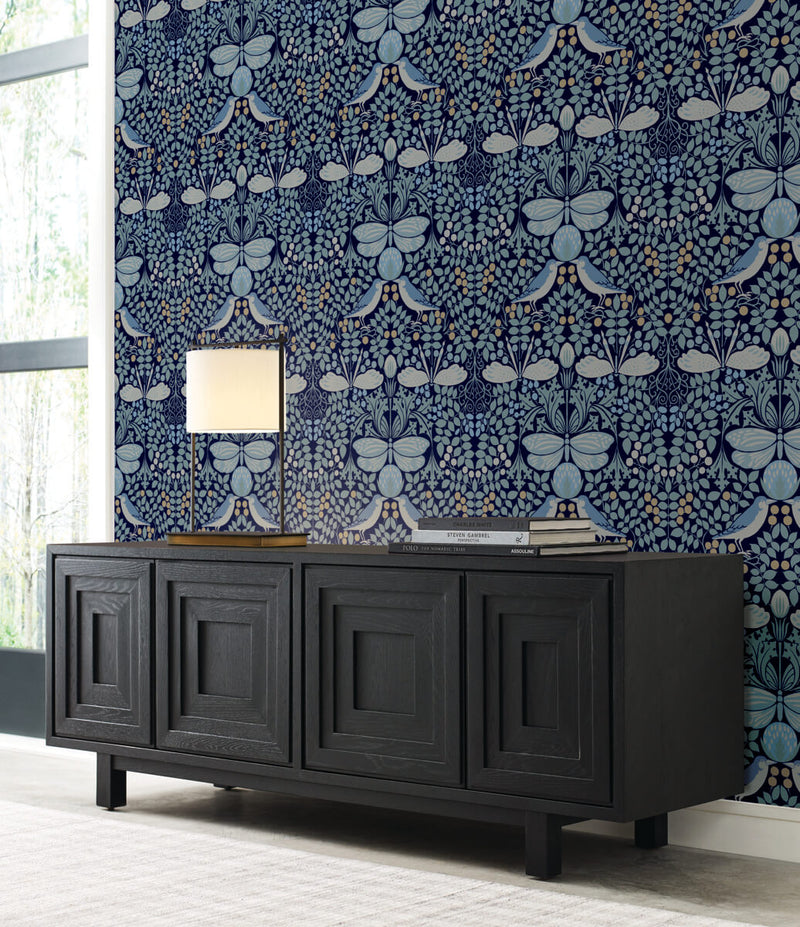 media image for Butterfly Garden Blues Wallpaper from the Arts and Crafts Collection by Ronald Redding 289