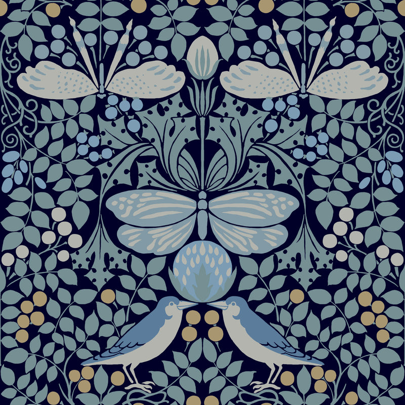 media image for Butterfly Garden Blues Wallpaper from the Arts and Crafts Collection by Ronald Redding 242