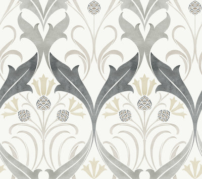 product image of sample pine cone ribbon charcoal wallpaper from the arts and crafts collection by ronald redding 1 573