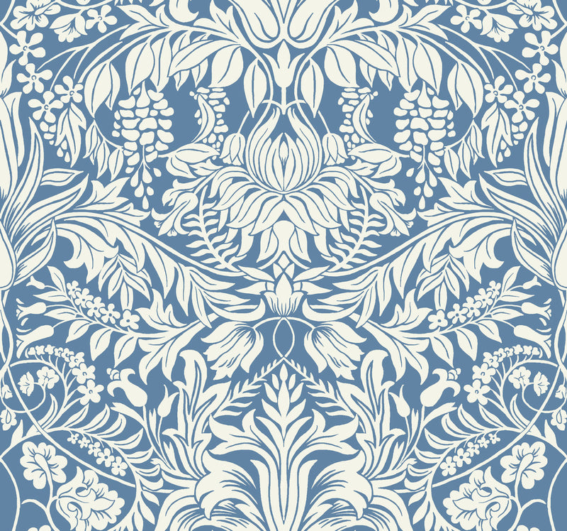 media image for sample lockwood damask blue wallpaper from the arts and crafts collection by ronald redding 1 215