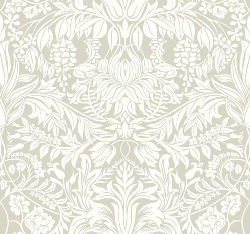 media image for sample lockwood damask beige wallpaper from the arts and crafts collection by ronald redding 1 229