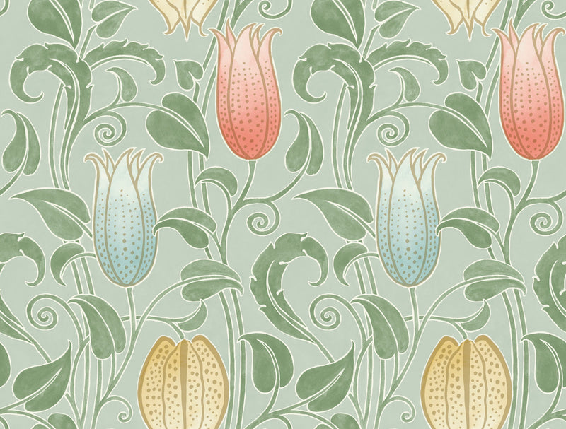 media image for sample canterbury bells sage wallpaper from the arts and crafts collection by ronald redding 1 291