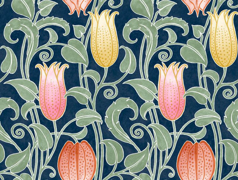 media image for Canterbury Bells Navy Wallpaper from the Arts and Crafts Collection by Ronald Redding 260