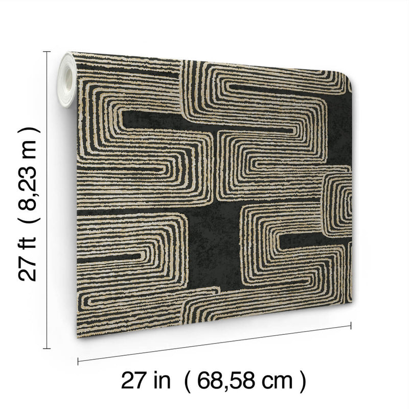media image for Zulu Thread Wallpaper in Black & Gold 222