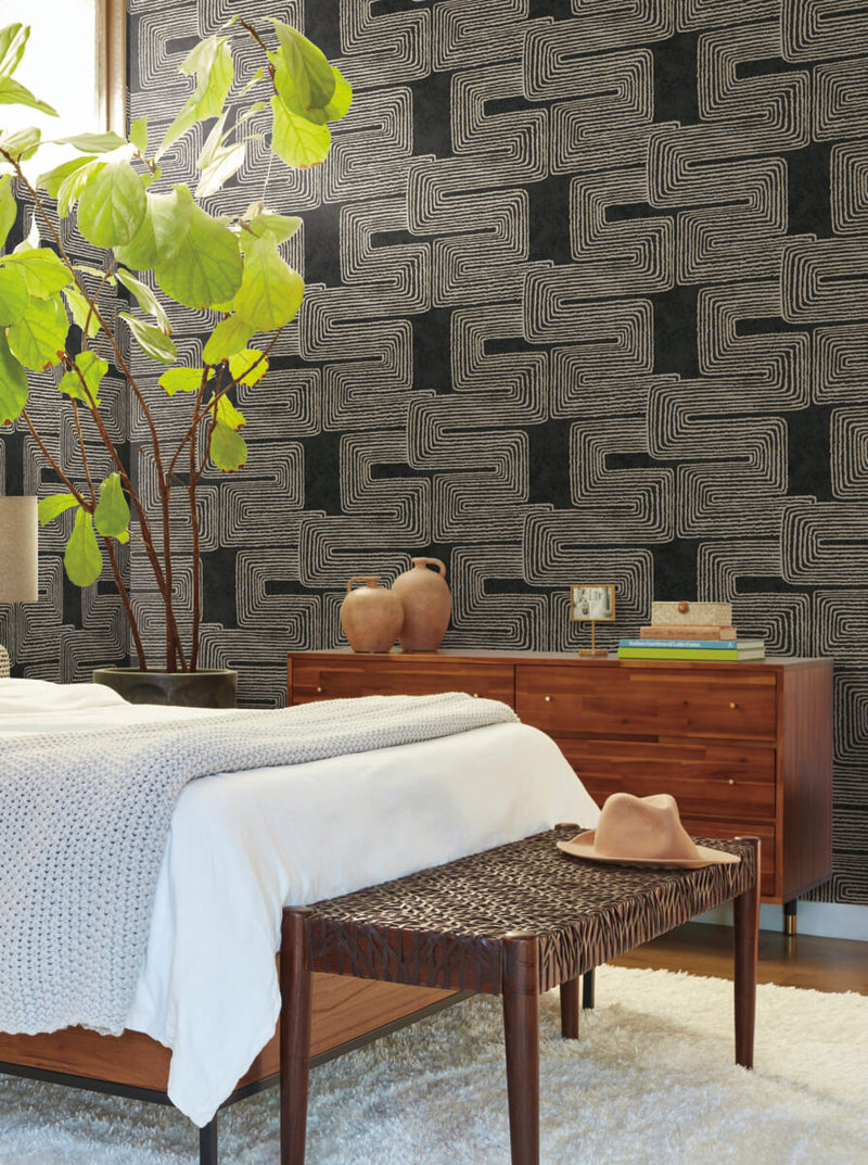 media image for Zulu Thread Wallpaper in Black & Gold 20