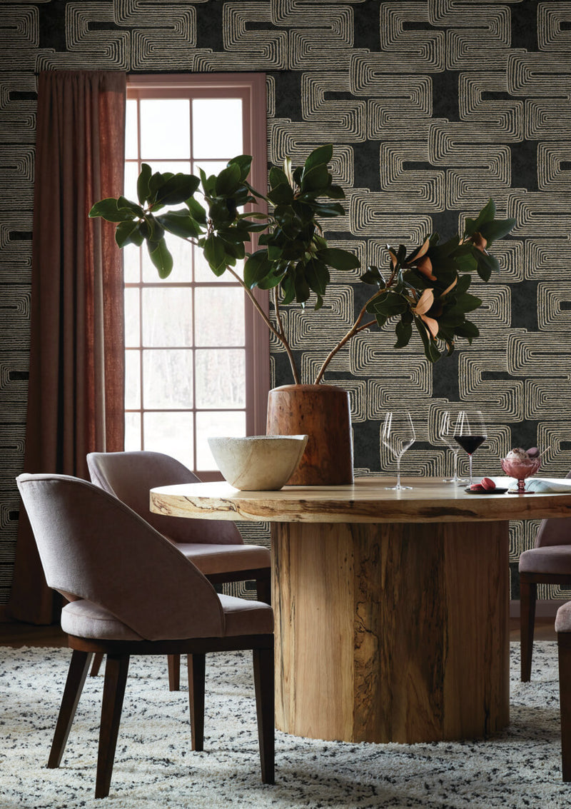 media image for Zulu Thread Wallpaper in Black & Gold 259