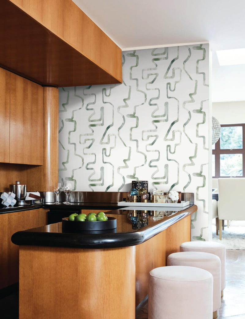 media image for Abstract Aura Wallpaper in Green & Grey 262