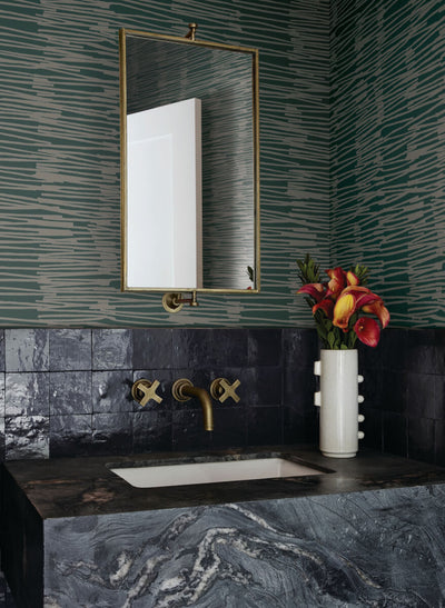 product image for Water Reed Thatch Wallpaper in Forest & Silver 62