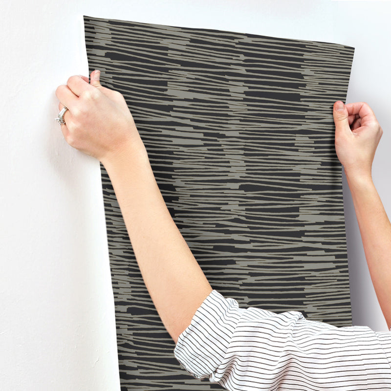 media image for Water Reed Thatch Wallpaper in Black & Gold 263
