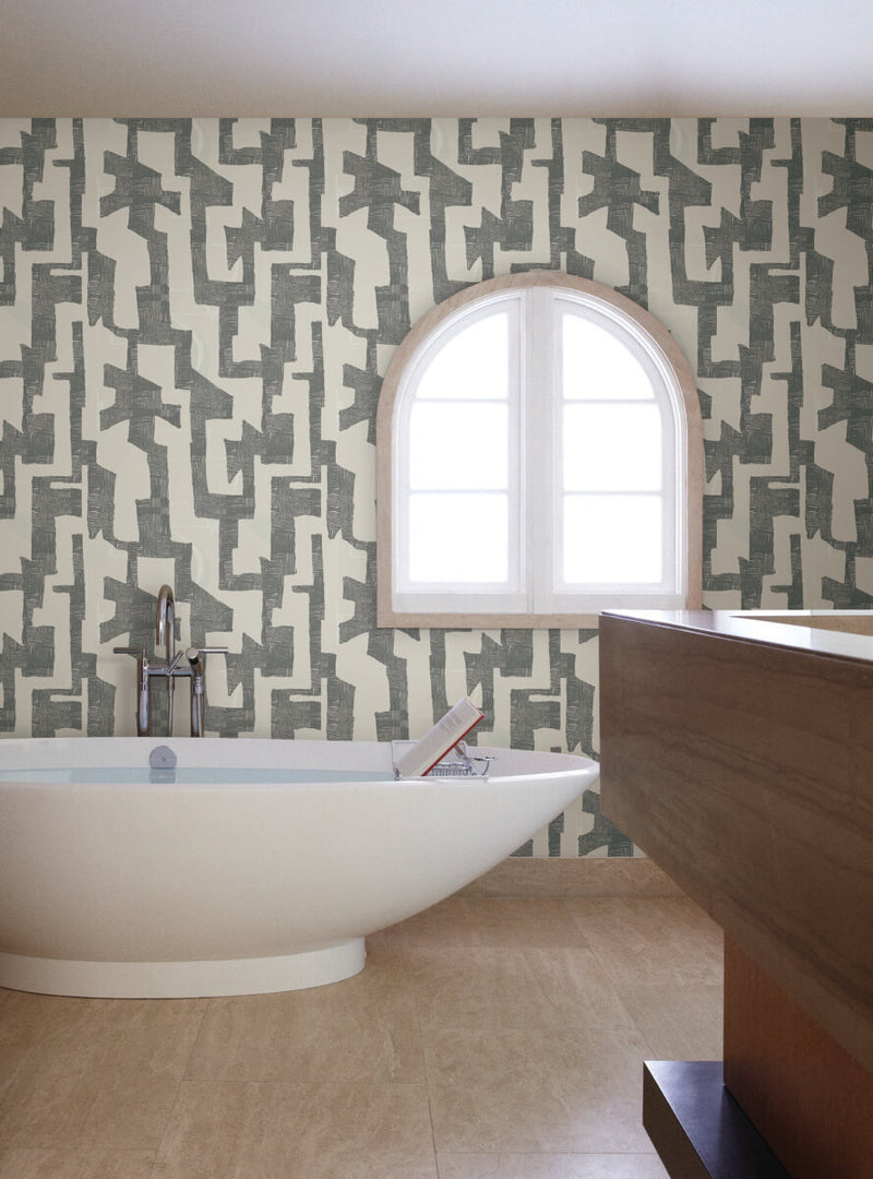media image for Modern Tribal Wallpaper in Linen & Charcoal 243