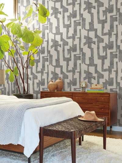 product image for Modern Tribal Wallpaper in Linen & Charcoal 28