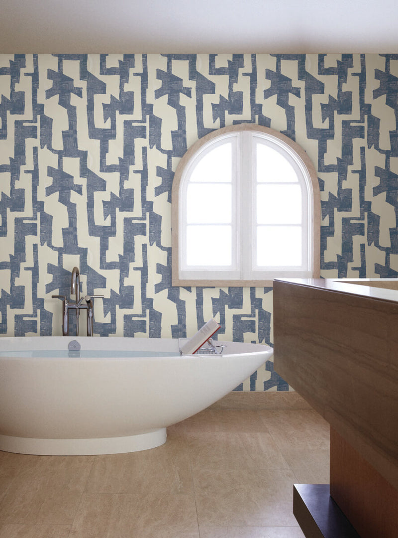 media image for Modern Tribal Wallpaper in Almond & Navy 229