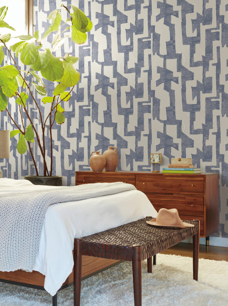 media image for Modern Tribal Wallpaper in Almond & Navy 211