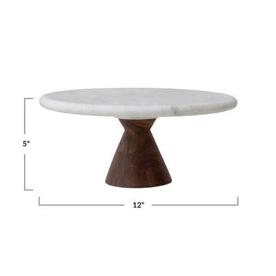 product image for marble pedestal w acacia wood base by bd edition ah2687 3 82