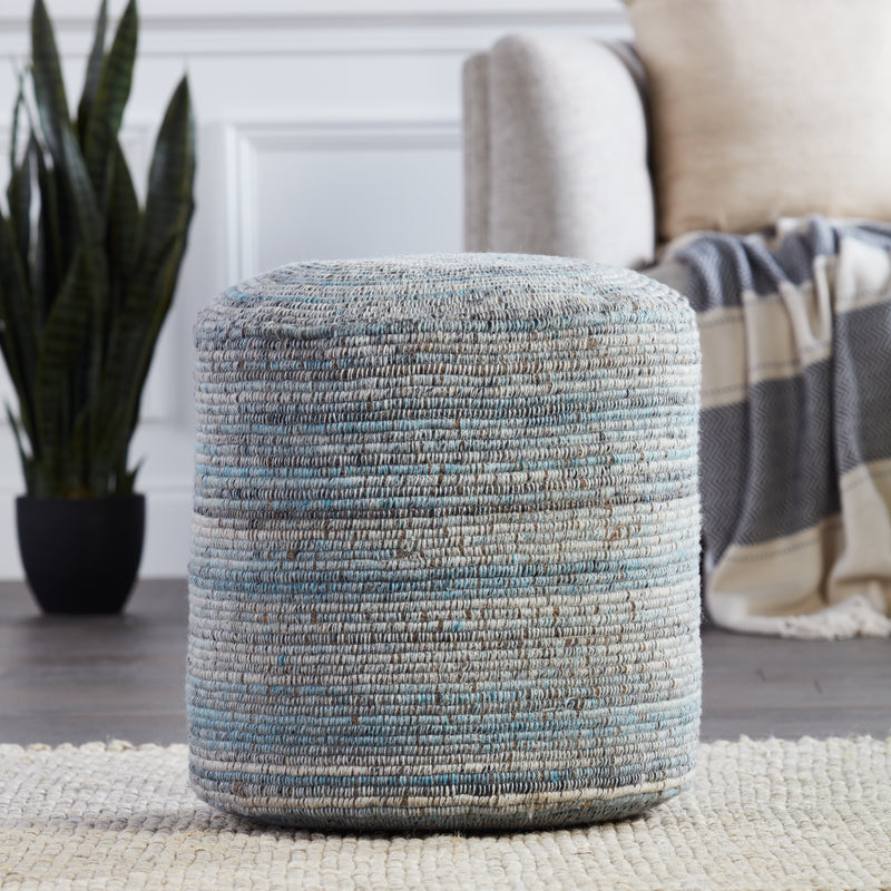 media image for Duro Stripes Pouf in Blue by Jaipur 261
