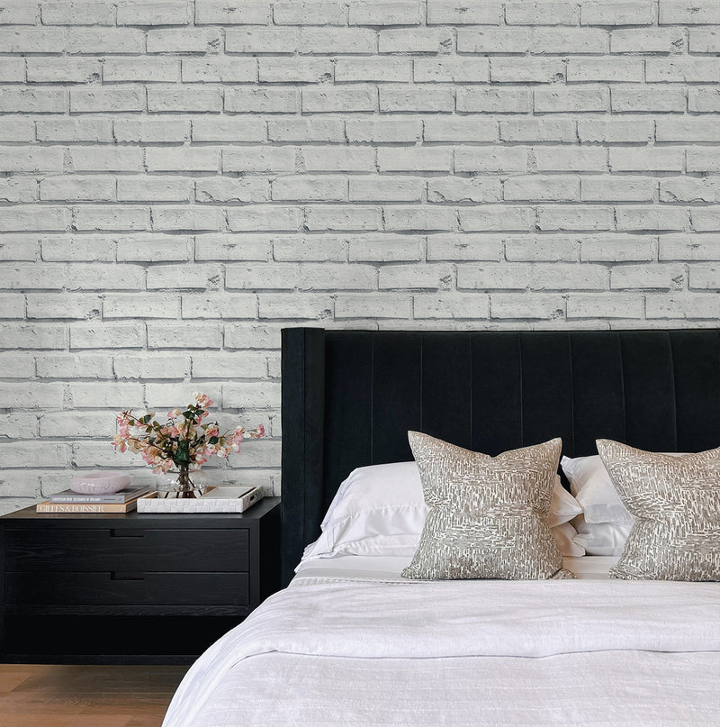 media image for Faux Brick Wallpaper in Off-White by NextWall 247