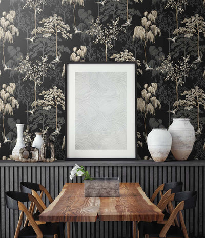 product image for Bird Garden Wallpaper in Black by NextWall 41
