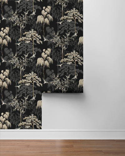 product image for Bird Garden Wallpaper in Black by NextWall 99