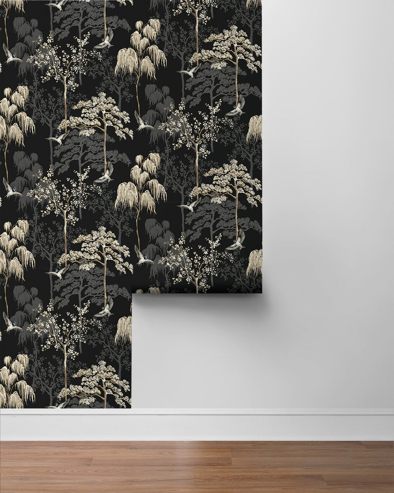 media image for Bird Garden Wallpaper in Black by NextWall 241