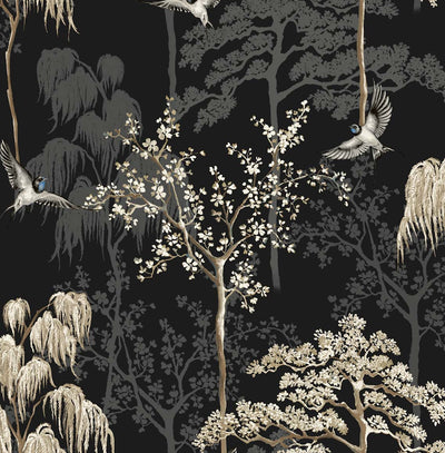 product image of Bird Garden Wallpaper in Black by NextWall 535