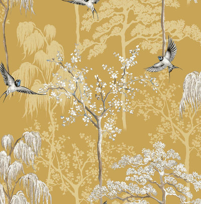 product image of Bird Garden Wallpaper in Ochre by NextWall 573