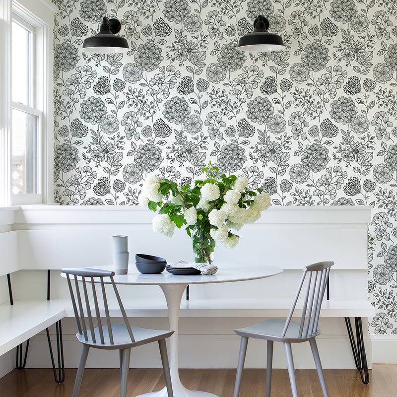media image for Ada Black Floral Wallpaper from the Scott Living II Collection by Brewster Home Fashions 225