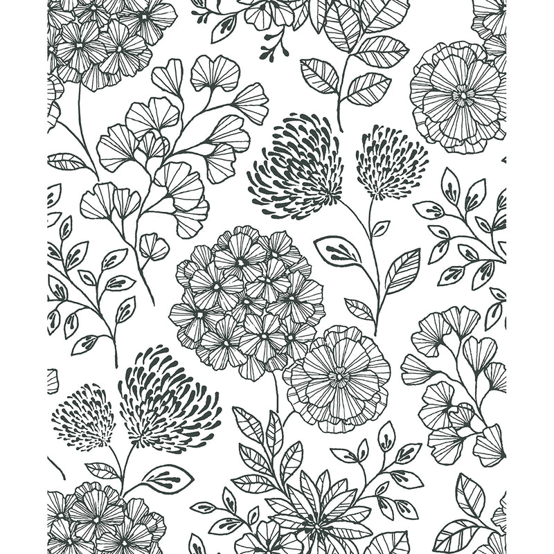 media image for Ada Black Floral Wallpaper from the Scott Living II Collection by Brewster Home Fashions 226