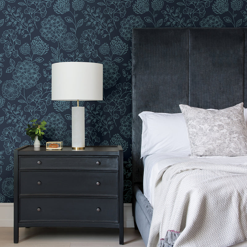 media image for Ada Indigo Floral Wallpaper from the Scott Living II Collection by Brewster Home Fashions 290