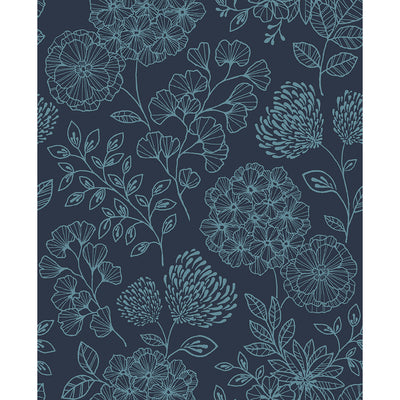 product image of Ada Indigo Floral Wallpaper from the Scott Living II Collection by Brewster Home Fashions 585