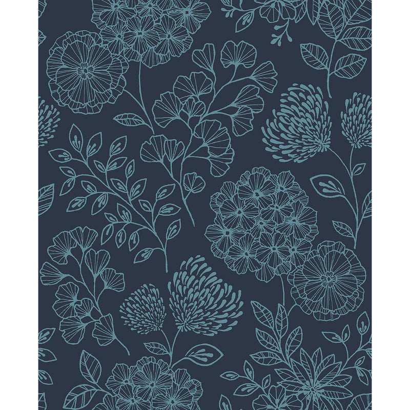 media image for Ada Indigo Floral Wallpaper from the Scott Living II Collection by Brewster Home Fashions 248