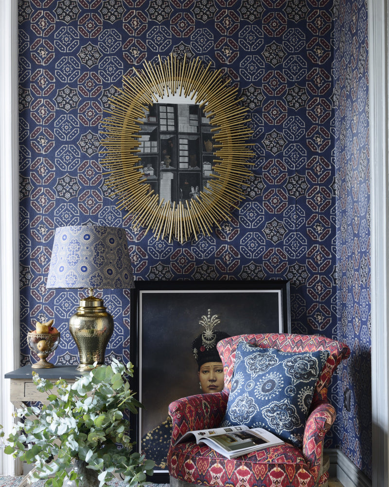 media image for Ajrak Blue Wallpaper from the Wallpaper Compendium Collection by Mind the Gap 287